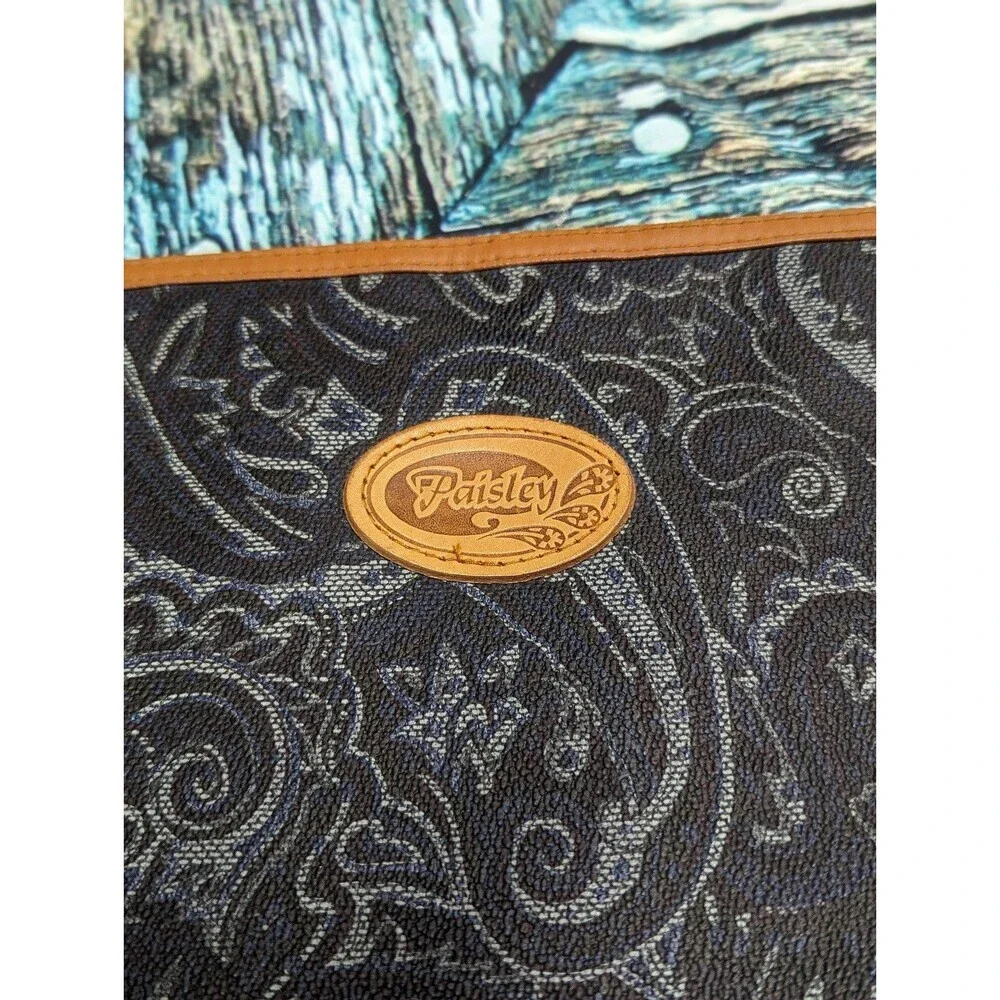 Vintage Paisley Black w Blue Details Makeup Bag Clutch‎ Purse